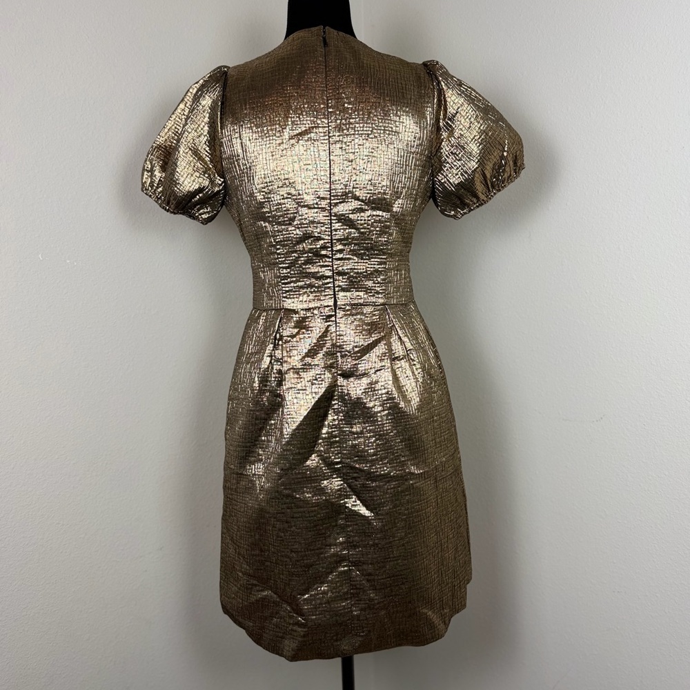 Loft Metallic Jacquard V-Neck Mini Flare Dress- size 0 Petite - Picture 9 of 16